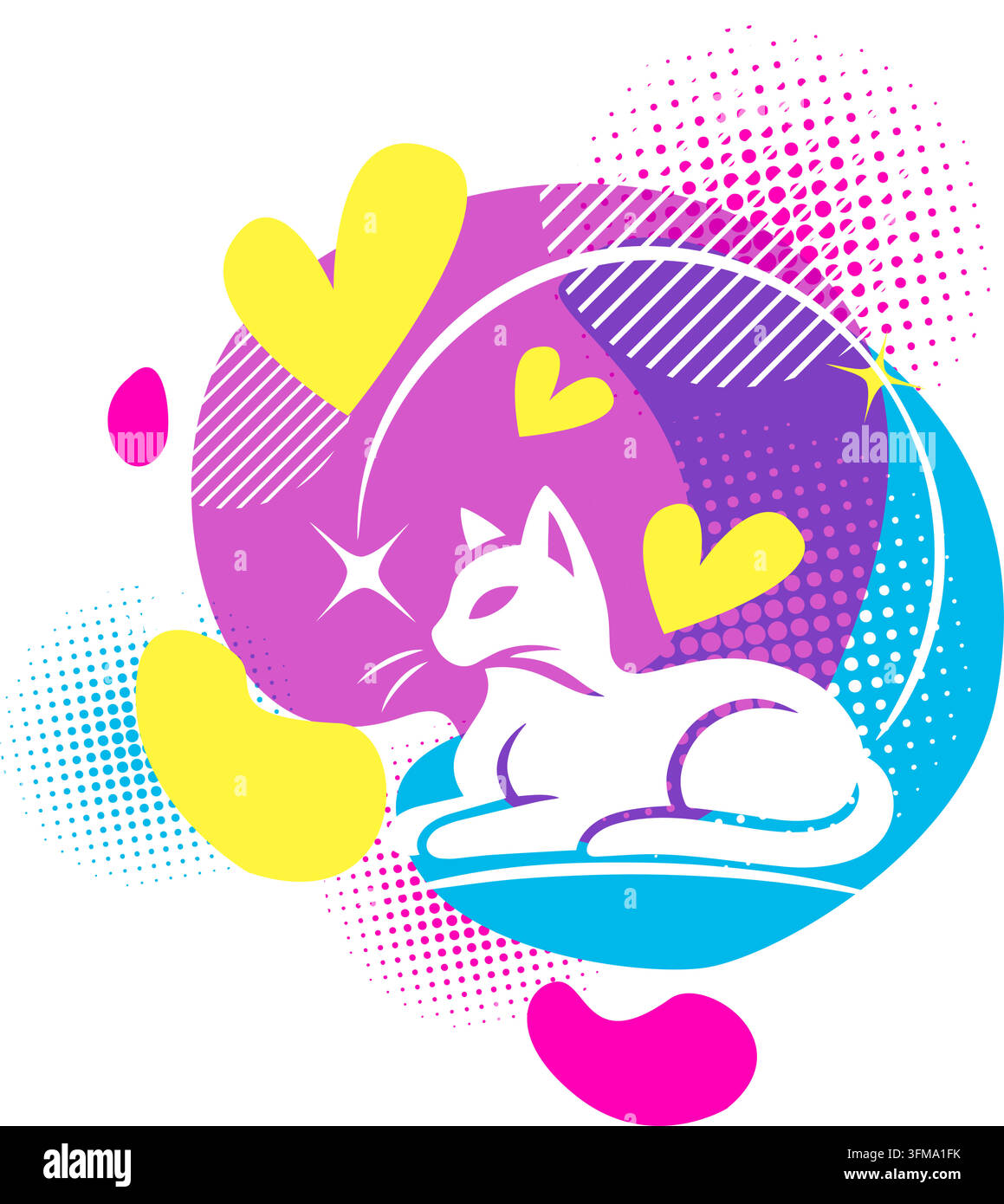 Logo Happy Cat. Disegnato a mano. Non IA, illustrazione vettoriale. Illustrazione Vettoriale