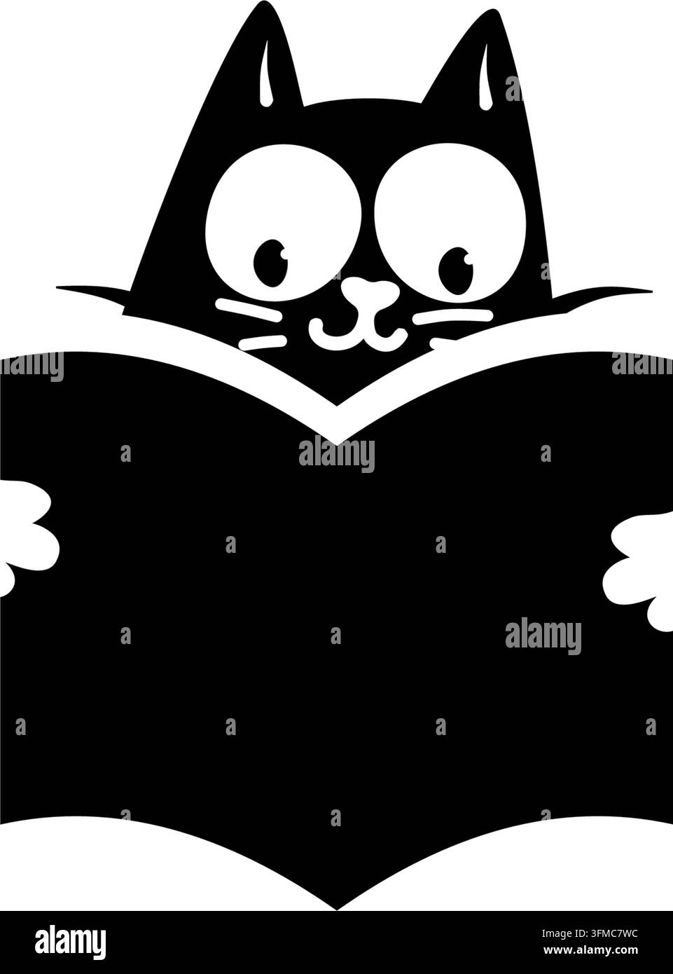 Gatto che legge un libro, silhouette vettoriale nera isolata Illustrazione Vettoriale