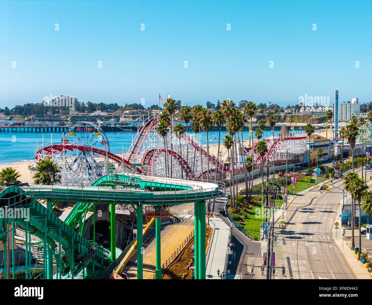 Vista aerea del Santa Cruz Beach Boardwalk in California Foto Stock