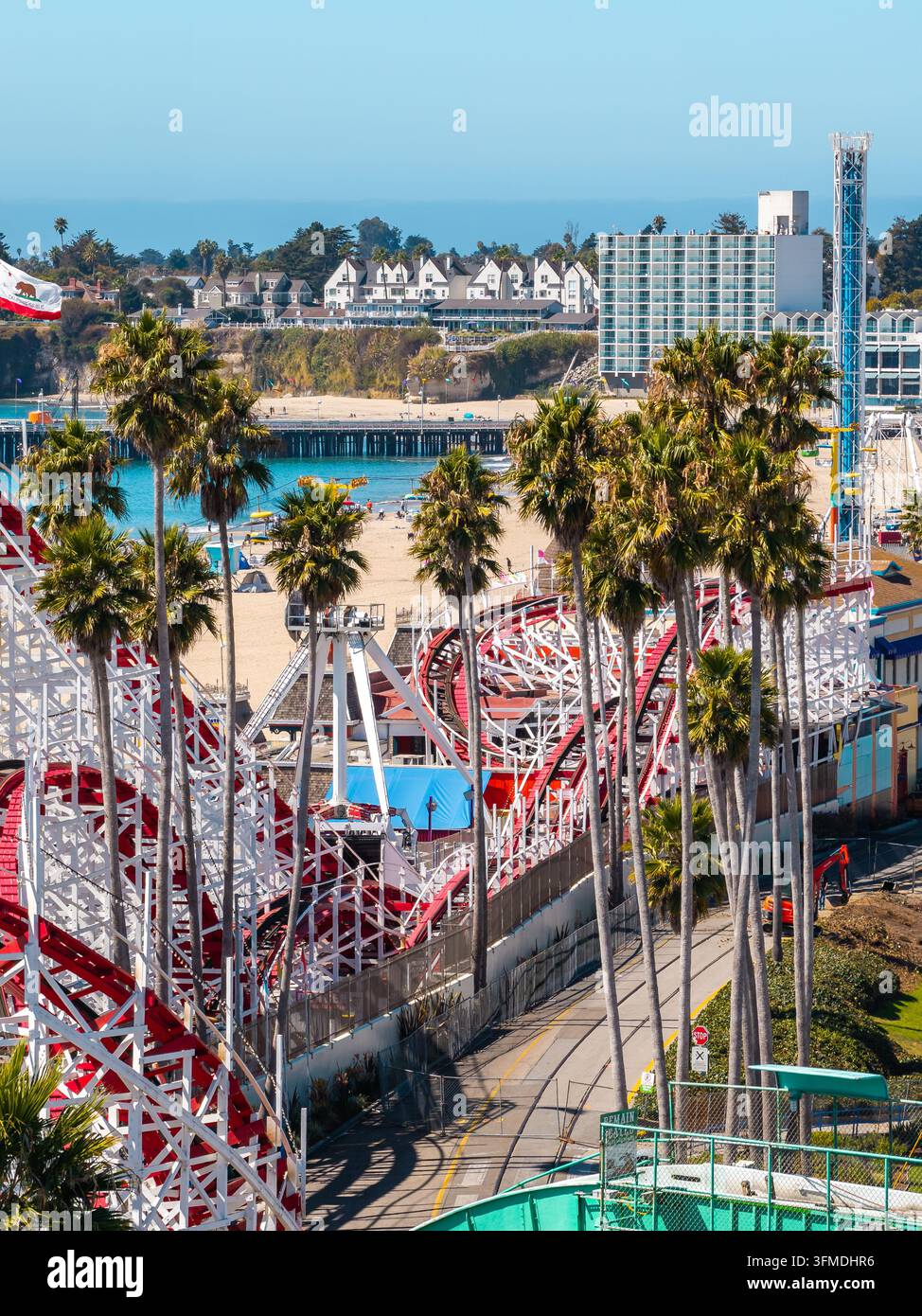 Vista aerea della Giant Dipper roller coaster a Santa Cruz, California Foto Stock