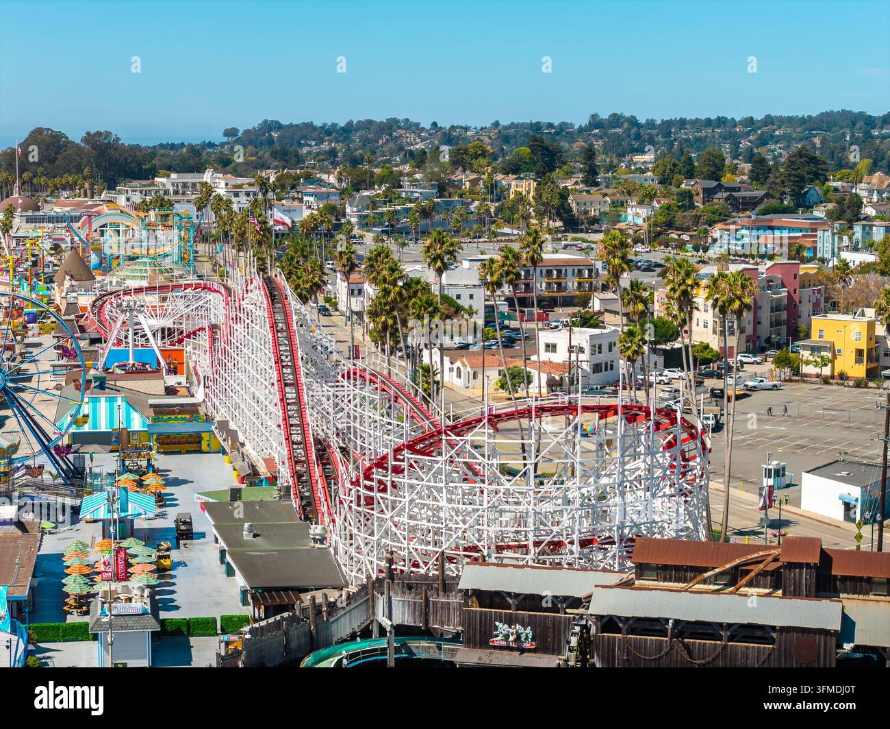 Vista aerea dell'ottovolante Giant Dipper a Santa Cruz Foto Stock