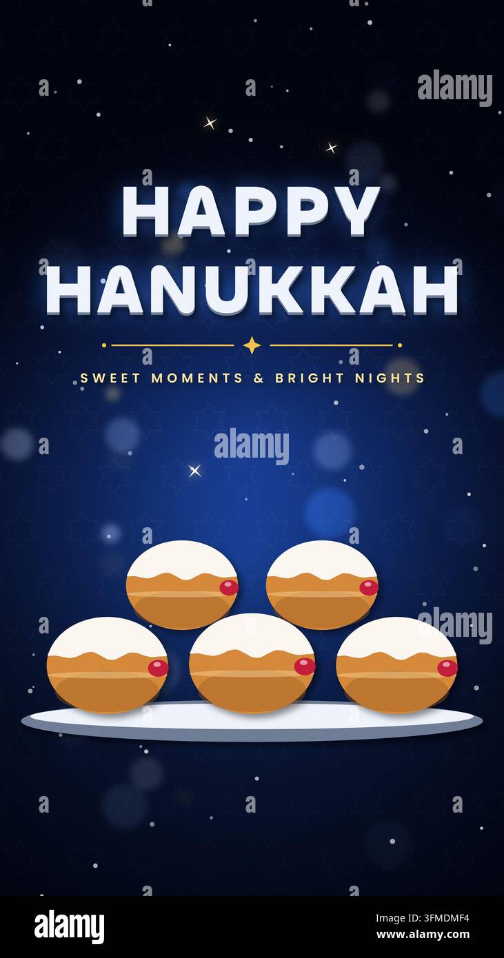 Immagine di animazione per biglietto di auguri Hanukkah Sufganiyot. Foto Stock