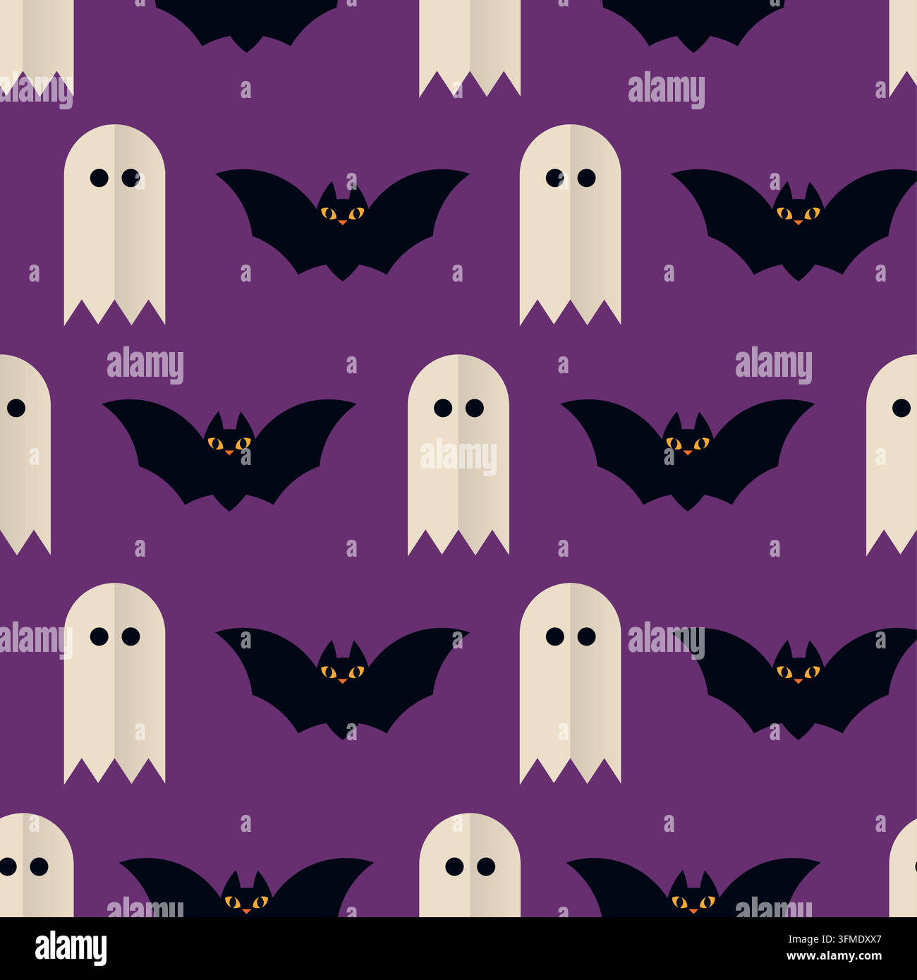 Modello vettoriale senza cuciture con fantasmi di Halloween e pipistrelli neri Illustrazione Vettoriale