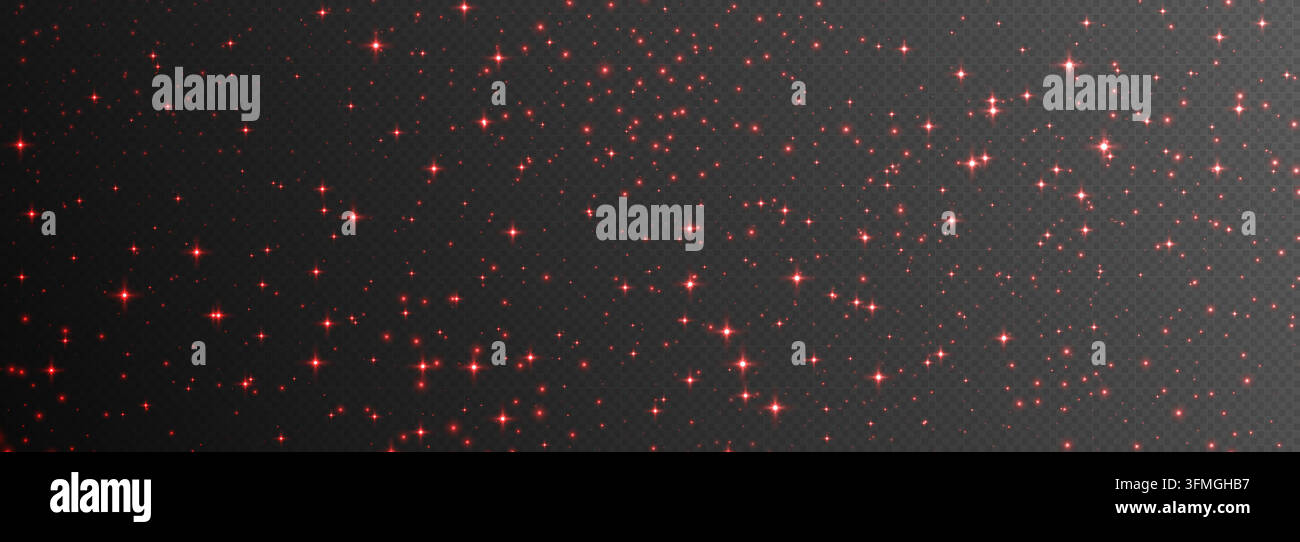 Stelle rosse scintillanti, effetto luminoso con particelle lucenti, texture Flying stardust trasparente Illustrazione Vettoriale