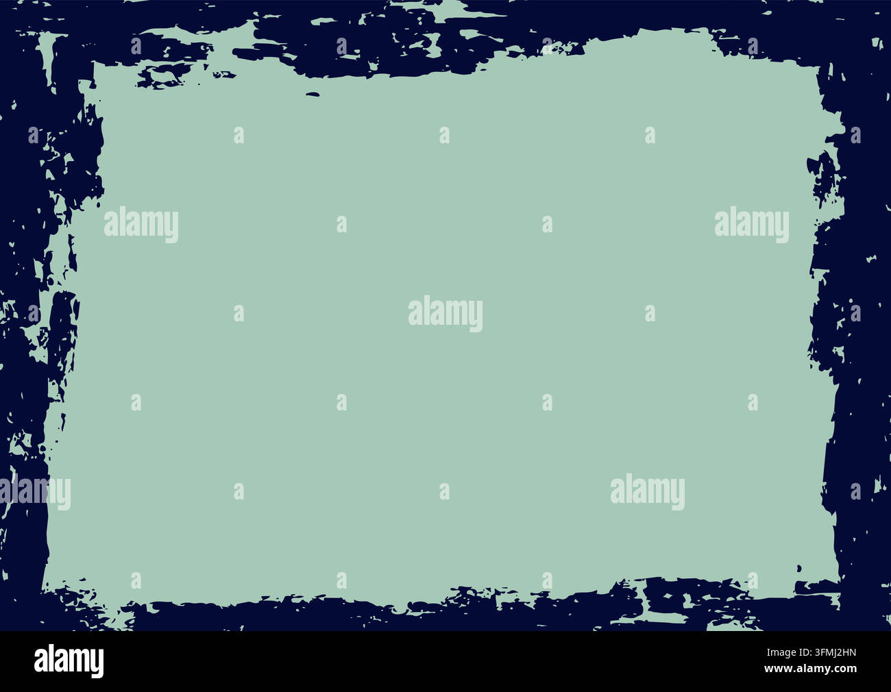 Modello di sfondo grunge con un centro verde menta solido incorniciato da un bordo dipinto blu navy texturizzato e invecchiato. Illustrazione Vettoriale