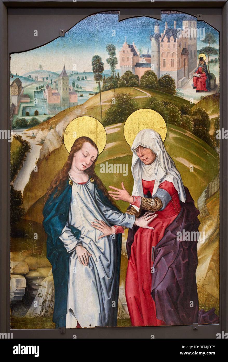 Altare dei Carmelitani, Frammento dell'ala destra (recto): La Visitazione, Maestro della Veduta di Santa Gudula (Bruxelles, attivo 1470-1490), Mus Foto Stock