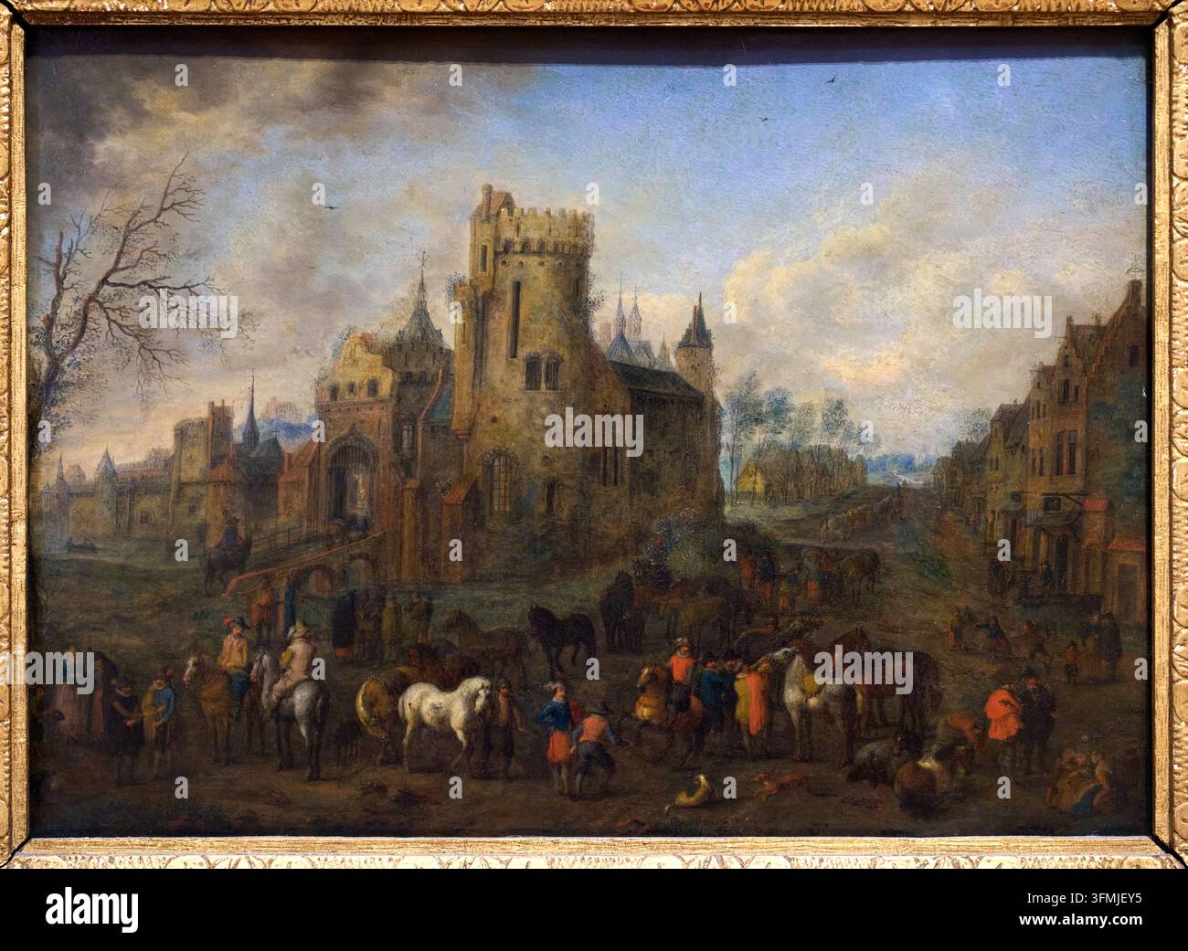Mercato dei cavalli, Giro a cavallo, Attribuito a Peeter Gysels (Anversa 1621 - 1690/1691), Musée Old Masters Museum, Bruxelles, Belgio Foto Stock