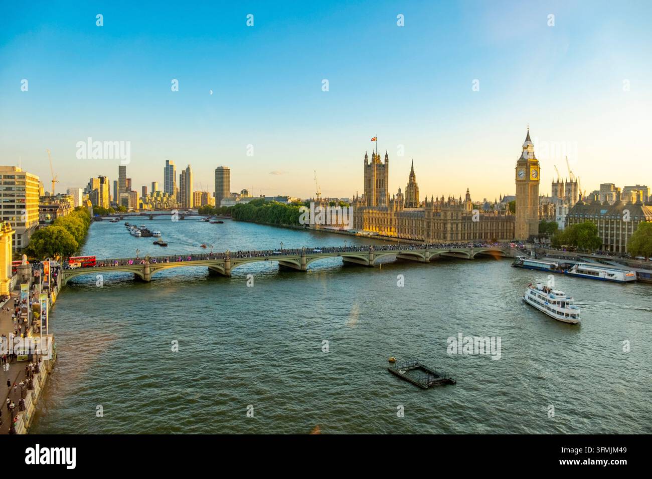 Regno Unito, Londra, il Tamigi, il Palazzo di Westminster e Big Ben Foto Stock