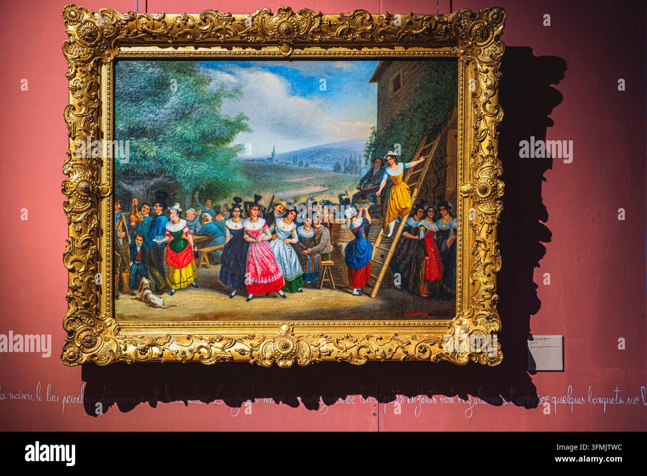 Francia, Côte d'Or, Digione, centro storico inserito nel patrimonio mondiale dell'UNESCO, Museo della vita burgunda nel monastero dei Bernardini del XVII secolo, pittura della Festa della vendemmia in Mâconnais (1856) di Charles Carteron Foto Stock