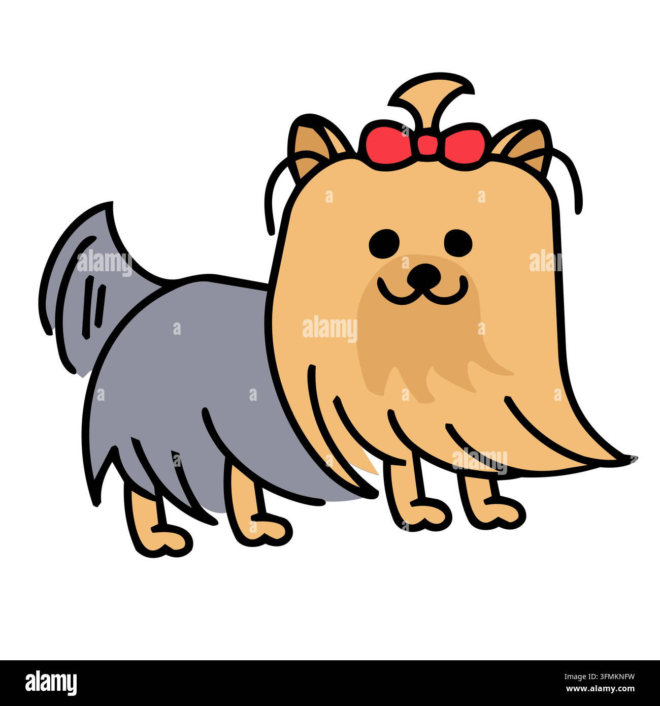 Set di personaggi cartoon vettoriali di cane Yorkie carino. Illustrazione a contorno di fiocco da cucciolo divertente. Perfetto per decorazioni di biglietti di auguri per compleanni di bambini. Illustrazione Vettoriale