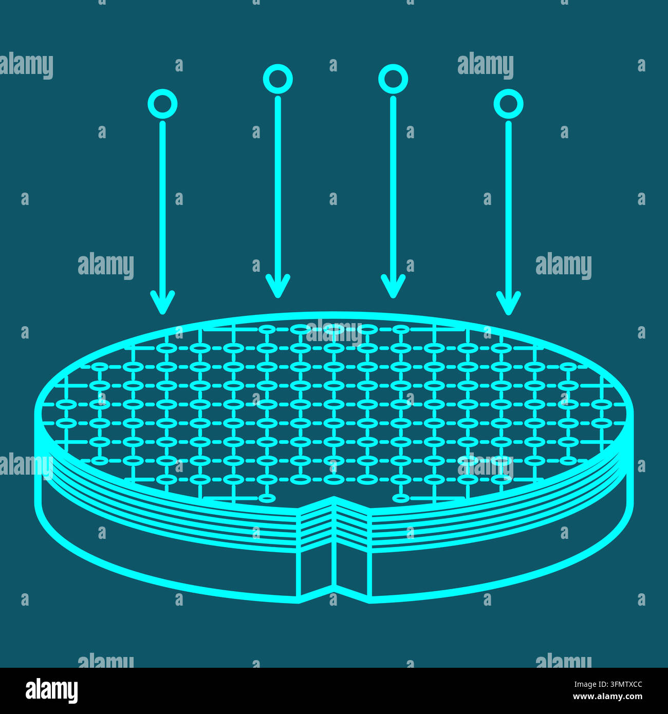 Icona linea strato epitassiale, Crescita cristallina di wafer di silicio, Serie semiconduttori Illustrazione Vettoriale