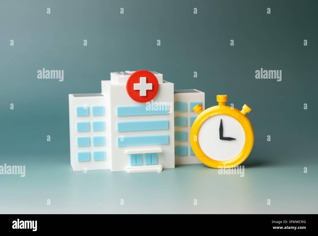 Ospedale e cronometro. Tempo per appuntamenti o risposta di emergenza durante situazioni critiche. Efficienza del servizio medico, cure urgenti e risposta Foto Stock
