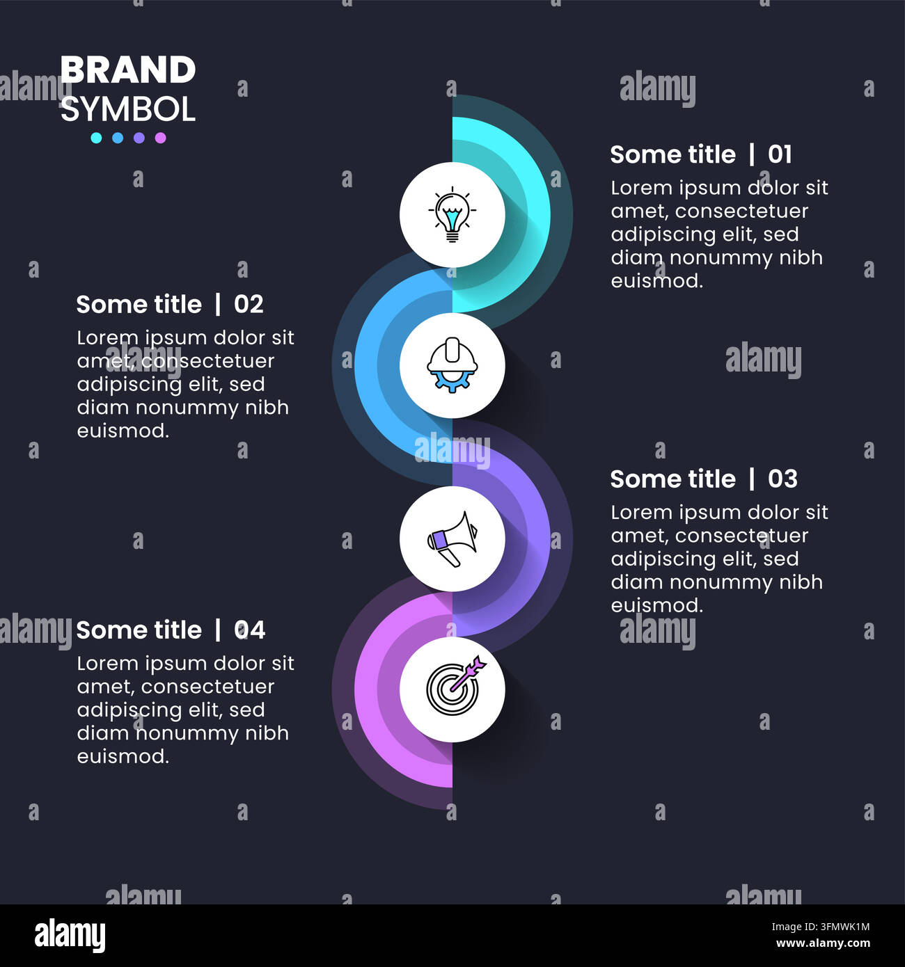 Modello infografico con icone e 4 opzioni o passaggi. Linea verticale. Può essere utilizzato per il layout del flusso di lavoro, il diagramma, il banner, il webdesign. Rapporto di illustrazione del vettore Illustrazione Vettoriale