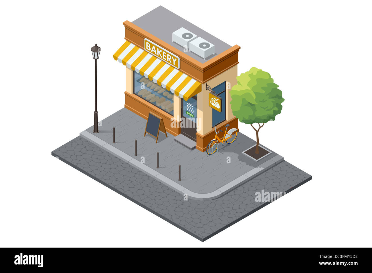 Facciata isometrica della panetteria di quartiere sul marciapiede della città Illustrazione Vettoriale