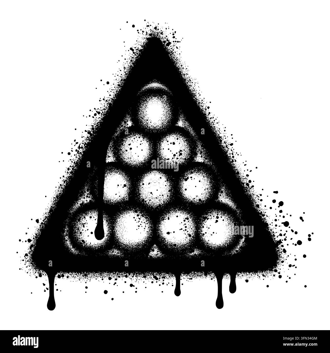 Palle da biliardo graffiti nel triangolo di sostegno con vernice spray nera per banner di design web o carta da stampa Illustrazione Vettoriale