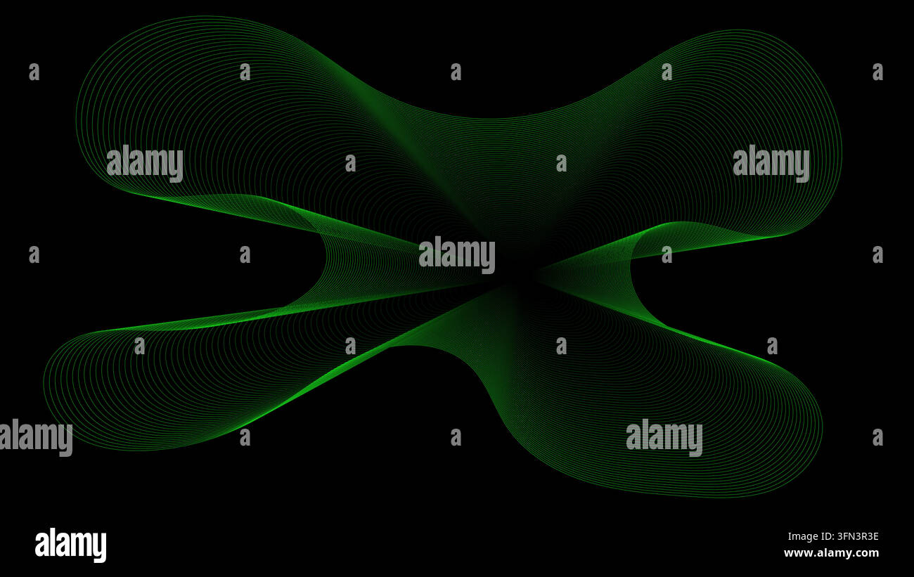 Una funzione d'onda matematica verde luminosa o una superficie curva astratta che brilla al buio Illustrazione Vettoriale
