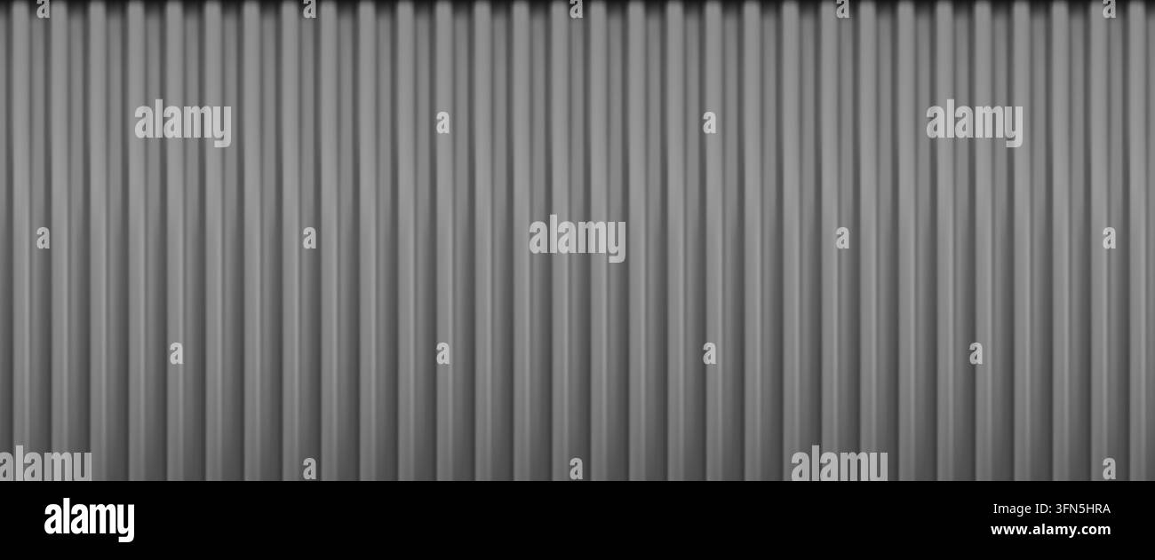 Contenitore metallico verticale grigio a trama senza giunture. Tetto, facciata, motivo a pannelli verticali per garage. Sfondo realistico di contenitore per carico con rivestimento laterale. Vettore Illustrazione Vettoriale