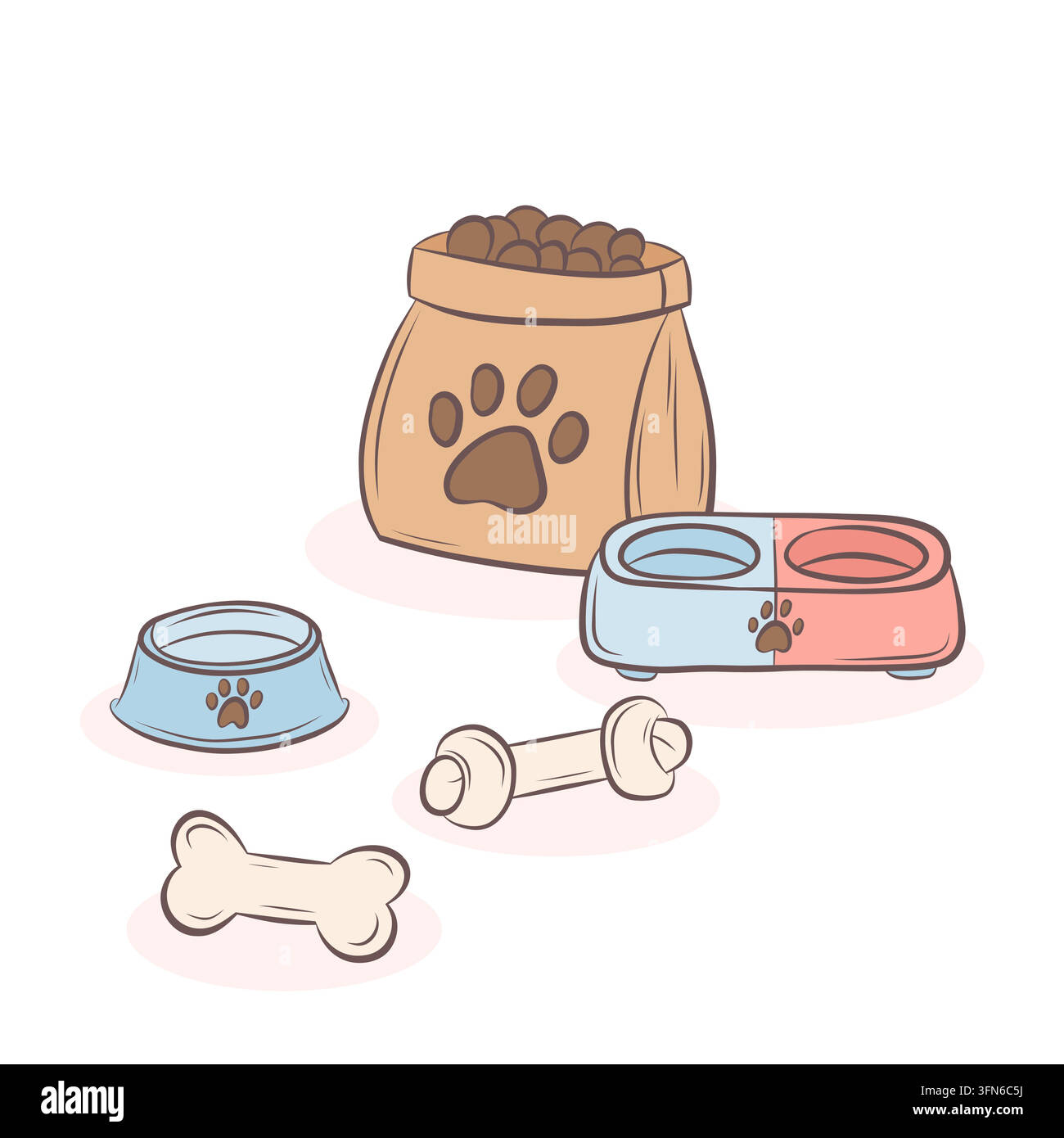Set vettoriale di accessori per l'alimentazione dei cani Illustrazione Vettoriale