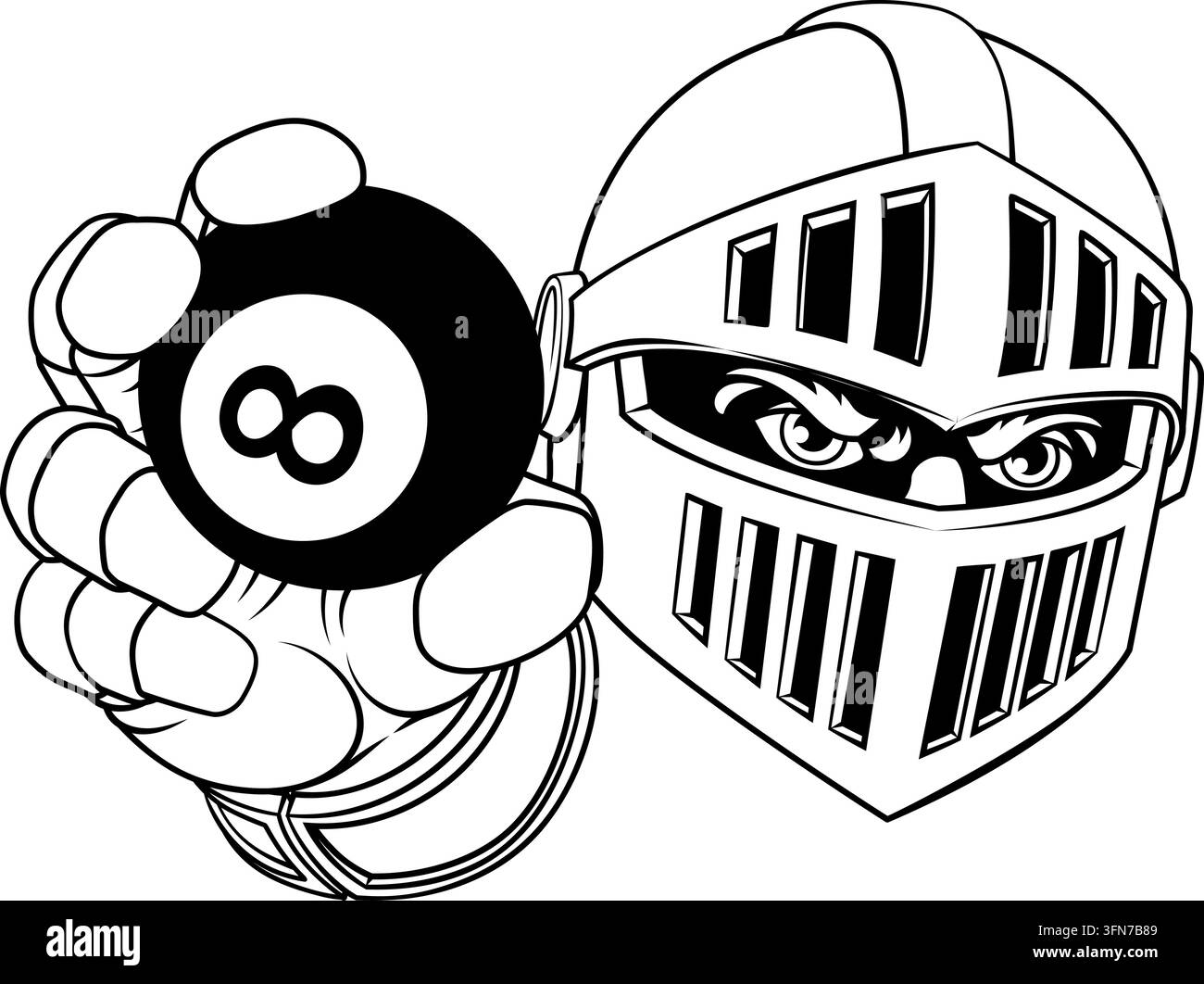 Medieval Knight 8 Ball Pool Billiards Team Mascot Illustrazione Vettoriale