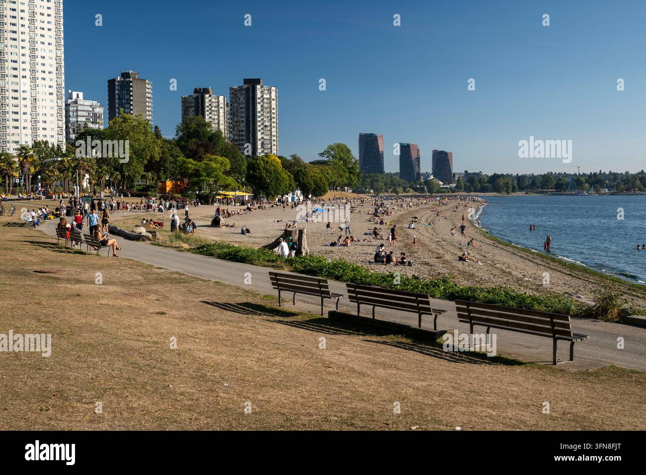 Bella vista sulla spiaggia di English Bay, Vancouver, BC, Canada Foto Stock