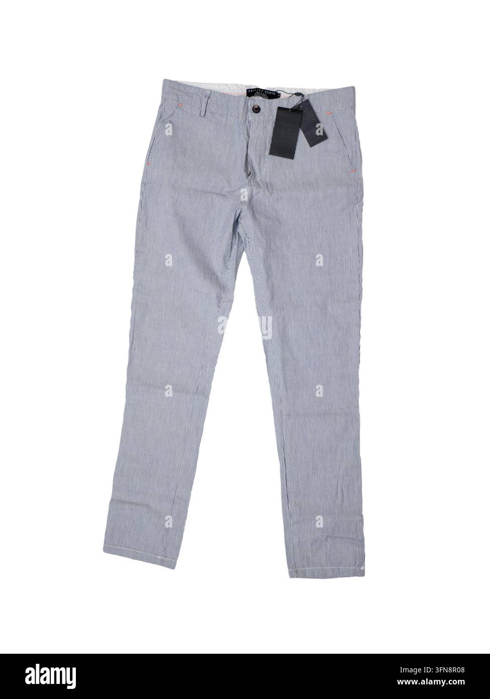 Pantaloni da uomo di Philipp Plein su sfondo bianco. Foto Stock
