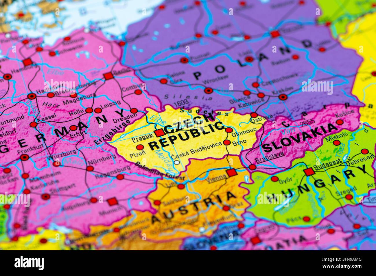 Mappa della Repubblica Ceca, situata in Europa centrale Foto Stock