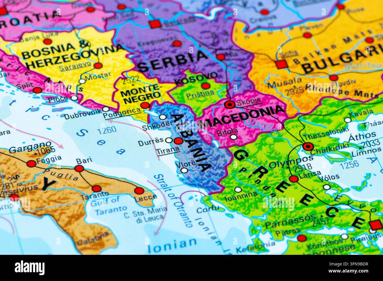 Mappa dell'Albania, situata nel sud-est dell'Europa sul Mar Mediterraneo Foto Stock
