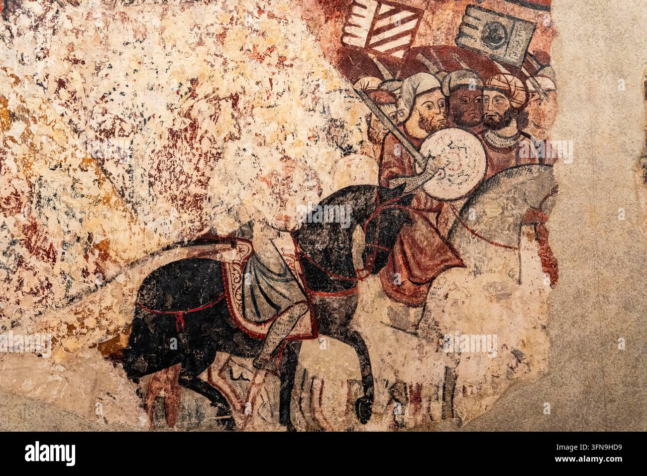 Battaglia di re Giacomo I di Maiorca a Porto Pi, Conquista di Maiorca, affresco gotico trasferito su tela, Maestro della Conquista di Maiorca, 1285-1290, ex Palazzo Caldes, (MNAC), Barcellona, Spagna. Foto Stock