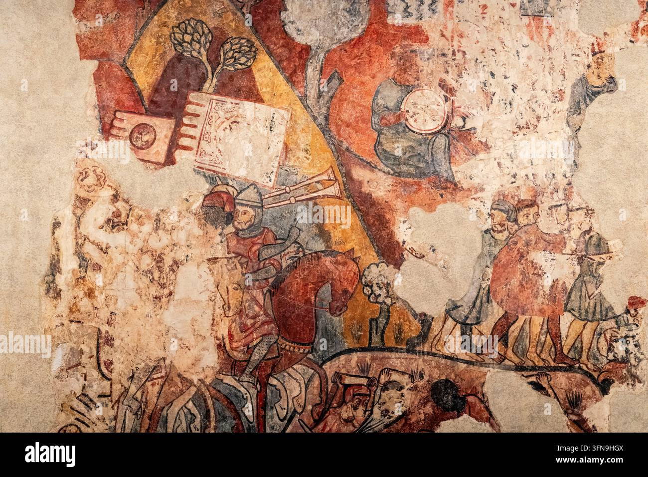 Battaglia di re Giacomo I di Maiorca a Porto Pi, Conquista di Maiorca, affresco gotico trasferito su tela, Maestro della Conquista di Maiorca, 1285-1290, ex Palazzo Caldes, (MNAC), Barcellona, Spagna. Foto Stock