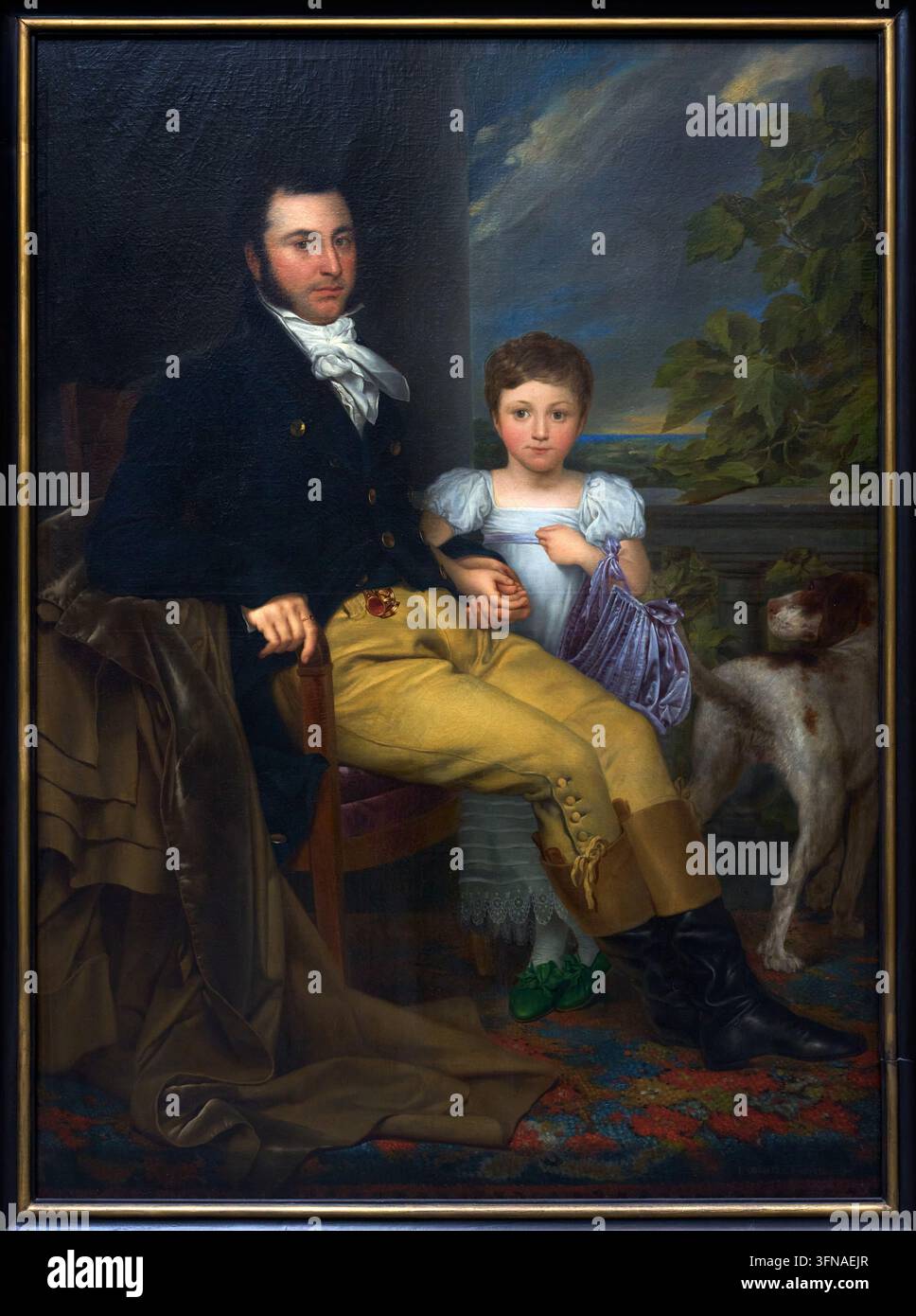 Ritratto di un gentiluomo con sua figlia e un cane da caccia, 1814, Joseph-Denis Odevaere (Bruges 1778 - Bruxelles 1830), Museo Groeninge, Bruges, Be Foto Stock
