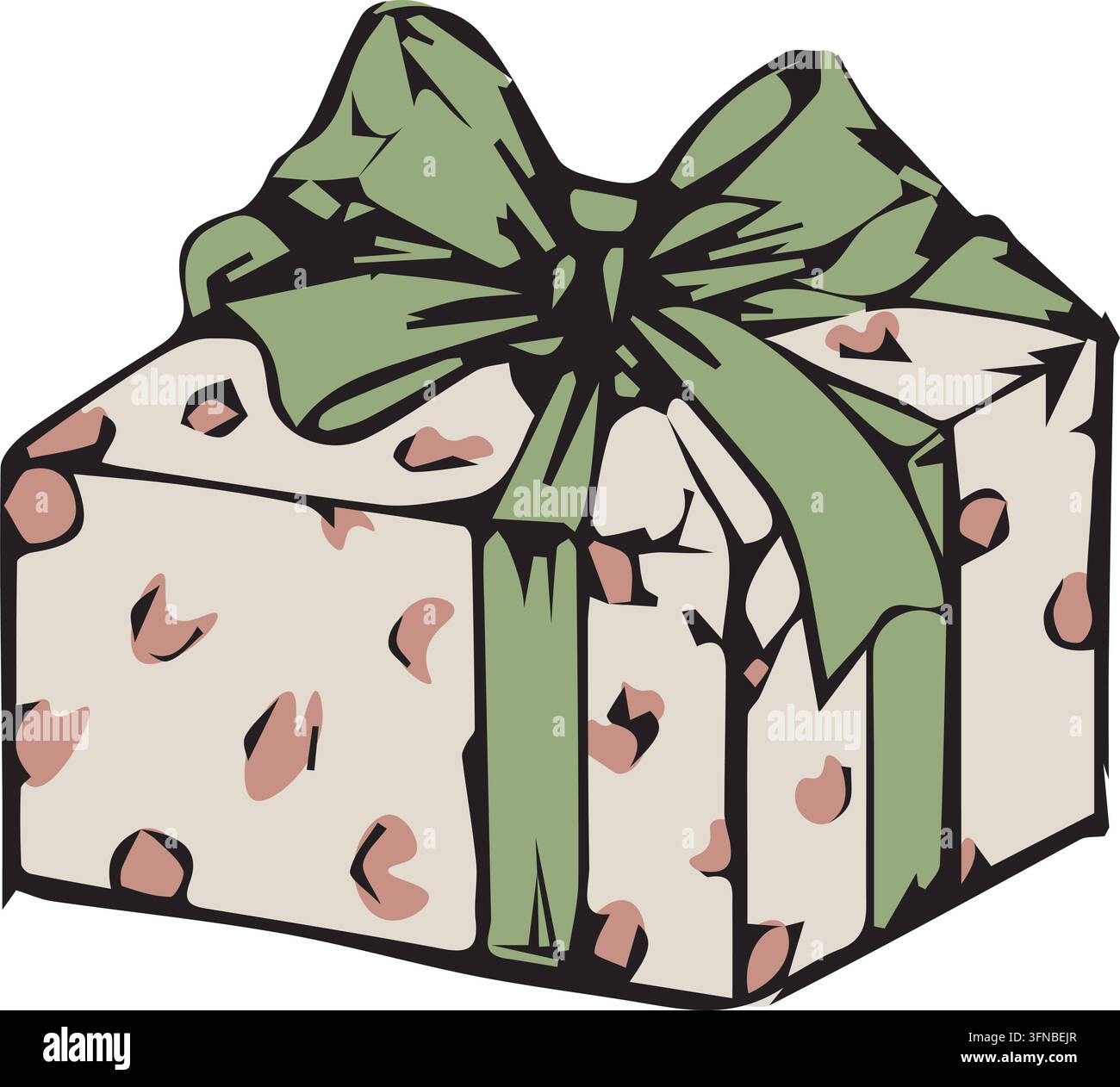 Scatola regalo a forma di cuore con fiocco verde Illustrazione Vettoriale