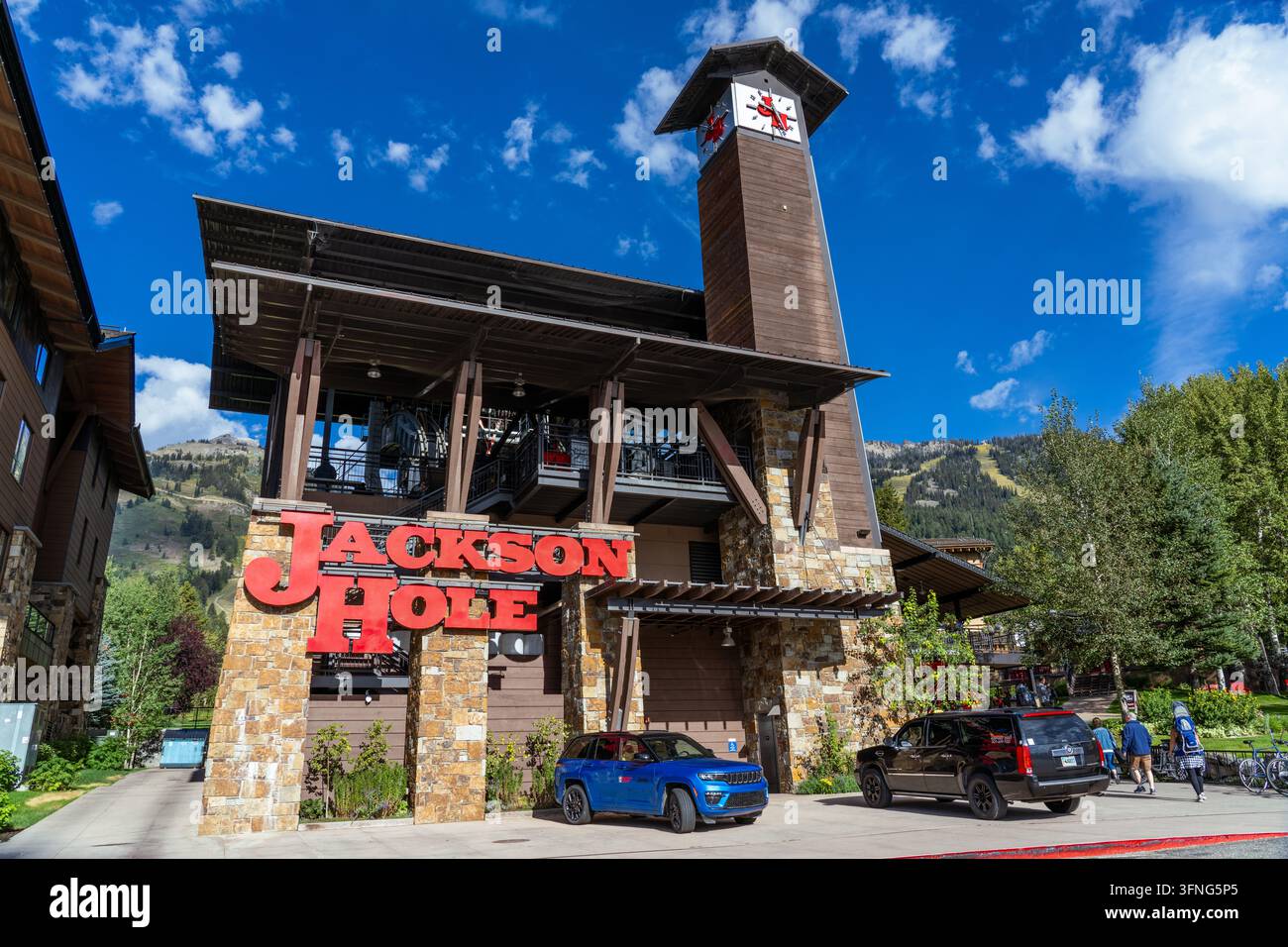 Jackson Hole Wyoming - 8 settembre 2023: Cartello di Jackson Hole sulla funivia del resort sciistico del Wyoming Foto Stock