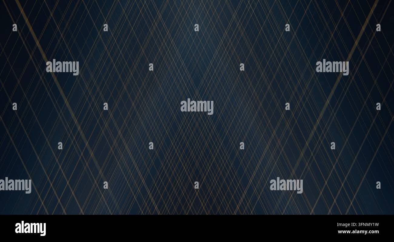 Tessuto minimalista blu scuro con motivo a diamanti e sottili accenti dorati,. Foto Stock