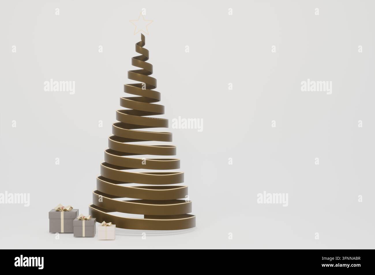 Albero di Natale a spirale illustrazione 3D con stella Il concetto di vacanza invernale e allegria Foto Stock