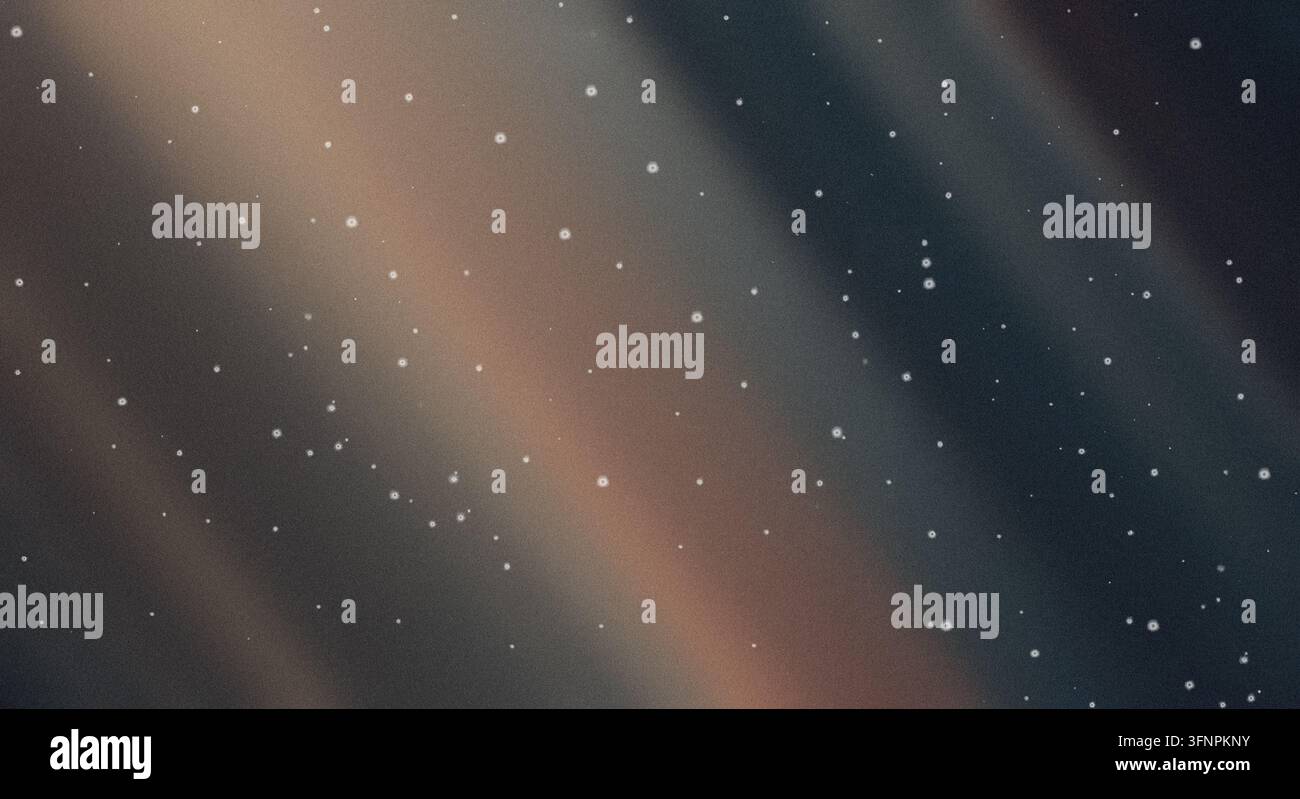 Uno sfondo scuro astratto con onde di luce diagonali in rame e grigio adornate da stelle sparse. Foto Stock