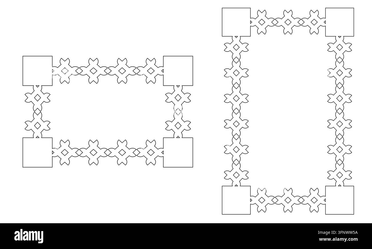 Collezione di cornici con bordi geometrici caratterizzati da intricati motivi lineari per eleganti inviti di matrimonio e carteria Illustrazione Vettoriale