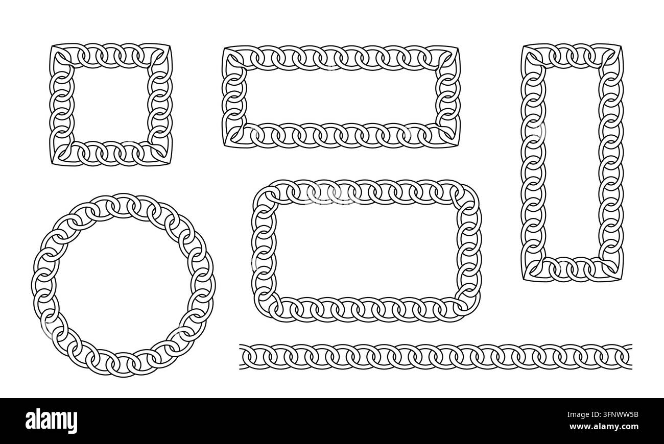 Set di bordi decorativi con motivi a maglie interconnescenti per il layout grafico professionale e l'ornamentazione della pagina Illustrazione Vettoriale