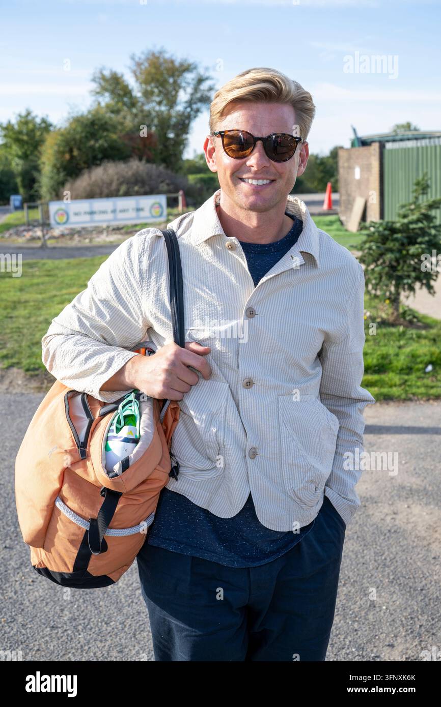 Calum Best Jeff Brazier e Reuben Colins arrivano al Ashford Football Club per una partita di calcio benefico di celebrità il 4-10-26 Foto Stock
