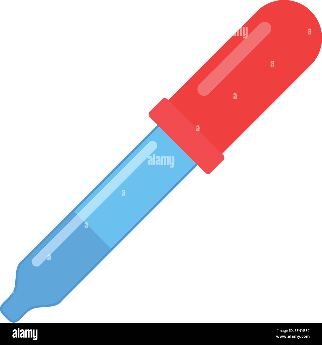 Icona di pipetta medica gocciolatore liquido scienza illustrazione vettoriale isolata bianca. Gocciolatore in vetro da laboratorio chimico tappo di gomma rosso liquido blu all'interno è Illustrazione Vettoriale