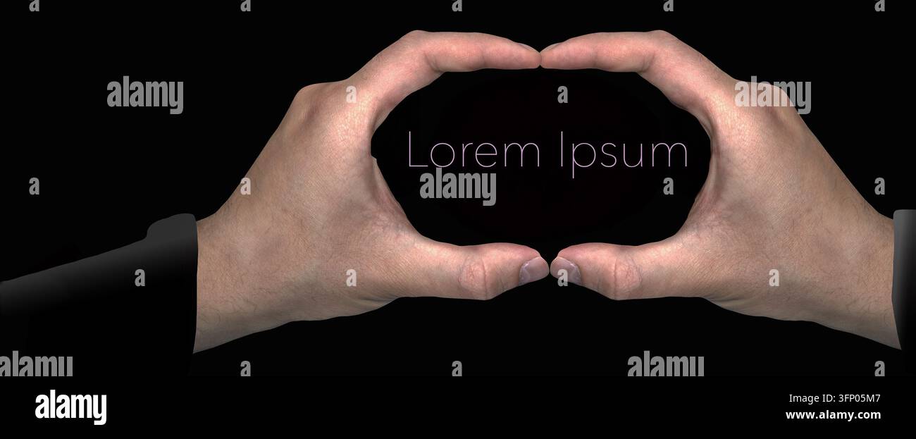 Le mani formano una cornice in cui i designer possono posizionare il proprio testo o la propria arte. Questa è un'illustrazione in 3D. Foto Stock