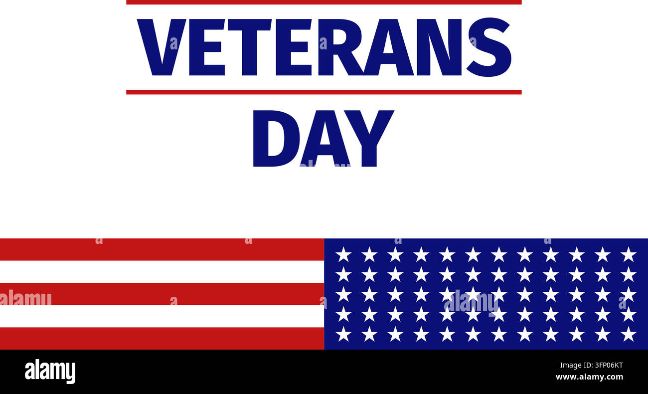 Banner del Giorno dei Veterani con elementi della bandiera americana isolati su sfondo bianco Illustrazione Vettoriale