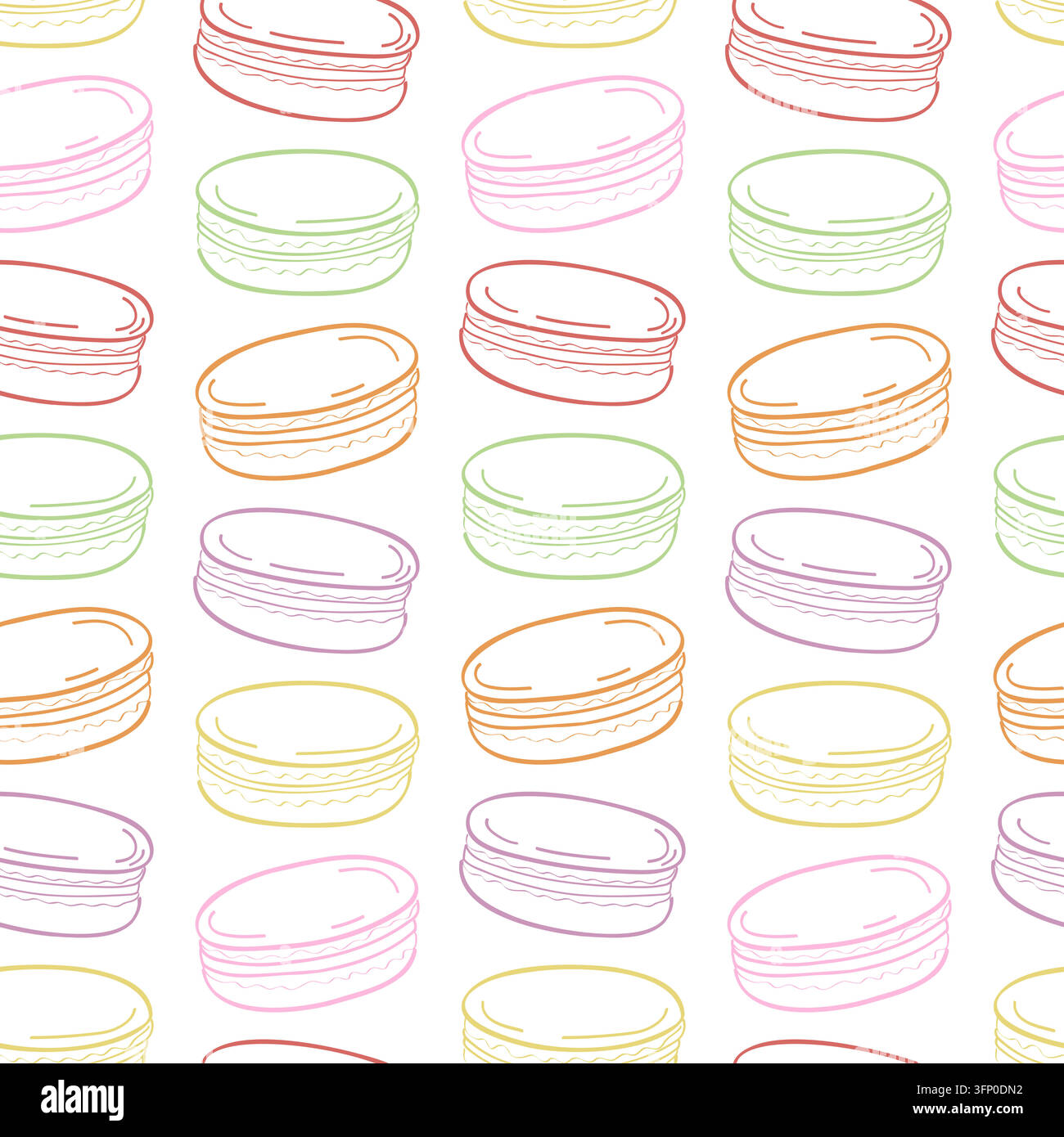 Modello senza cuciture di biscotti macaron disegnati a mano Illustrazione Vettoriale