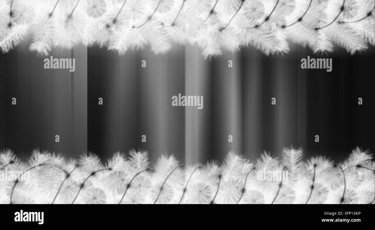 Composizione minimalista a tema invernale in bianco e nero con accenti di fiocchi di tarassaco, Foto Stock