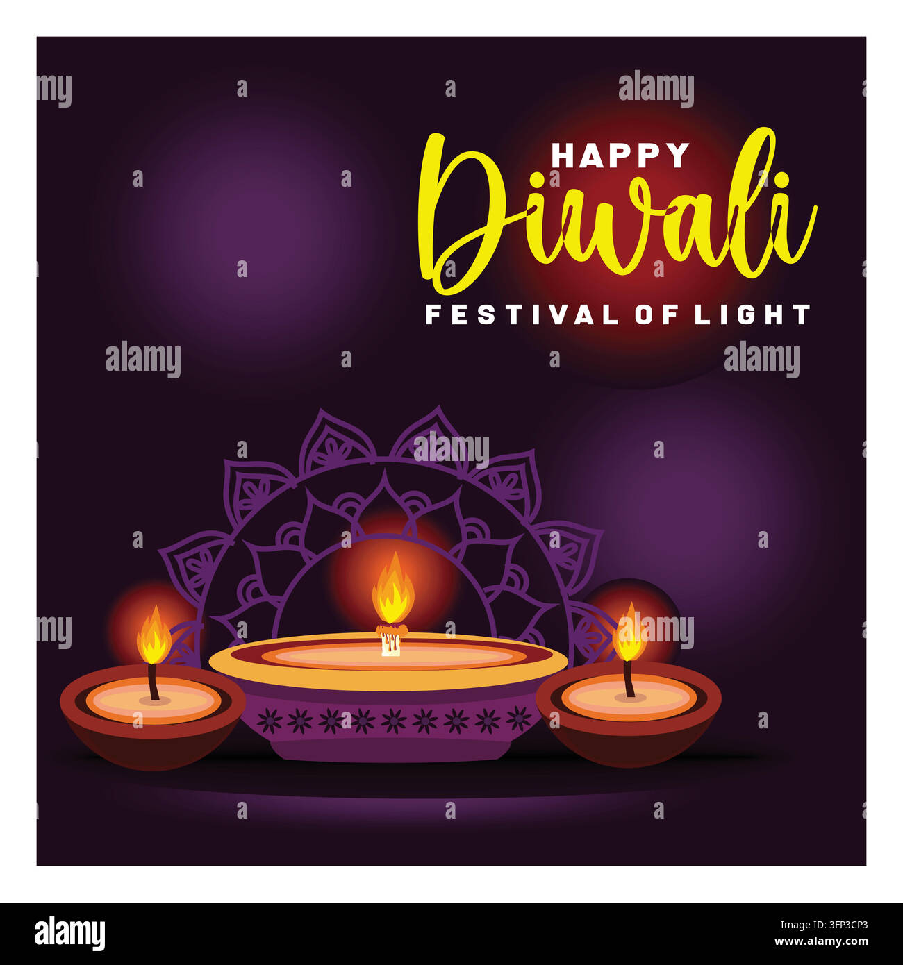 Festeggia lo spirito festivo di Diwali con diyas luminosi, intricate opere d'arte mandala e un'atmosfera calda e vibrante che simboleggia gioia, prosperità, Illustrazione Vettoriale