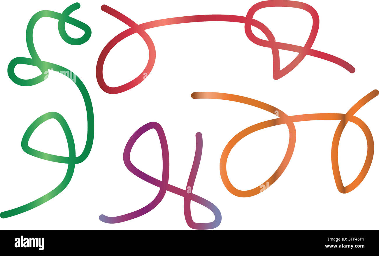 Scribbles artistici disegnati a mano con sfumatura arcobaleno, sfondo minimalista, design creativo di arte lineare digitale. Illustrazione Vettoriale