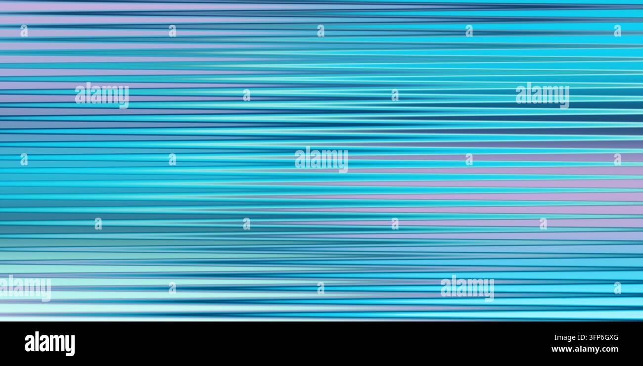 Sfondo astratto con gradiente di vetro ondulato blu ciano, strisce sfocate orizzontali e luce soffusa al neon. Banner moderno per web, stampa, carta. Foto Stock