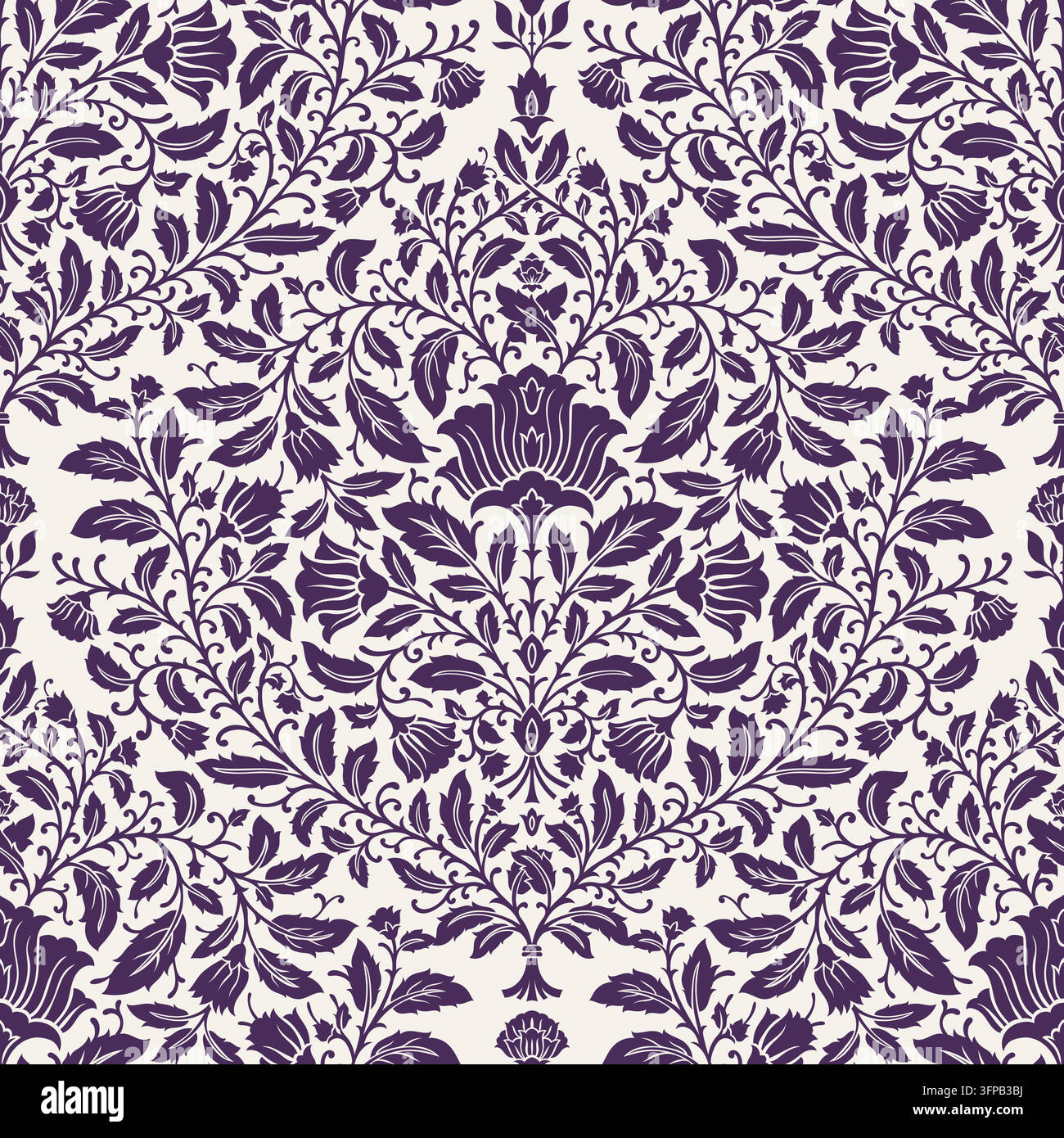 Stampa damascata floreale viola ornata su tutta la superficie Illustrazione Vettoriale