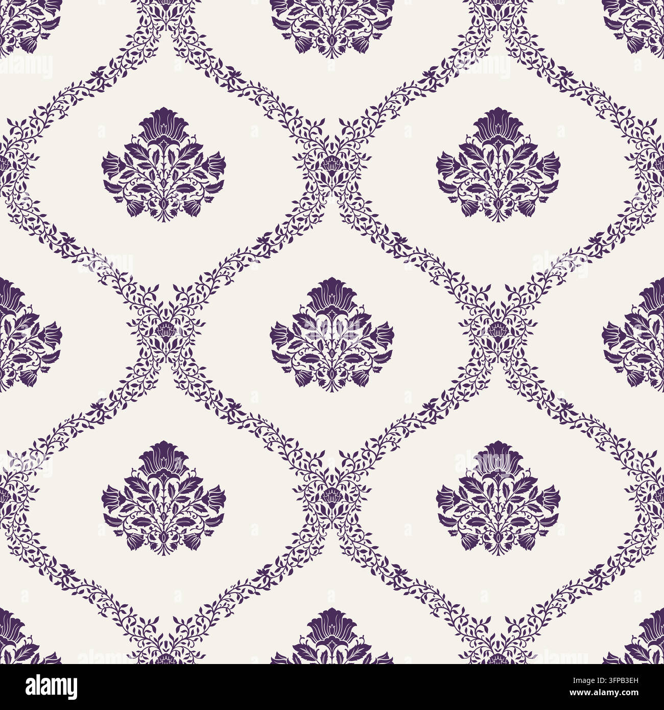 Design di carta da parati Damasco Bouquet Ogee Grata Illustrazione Vettoriale