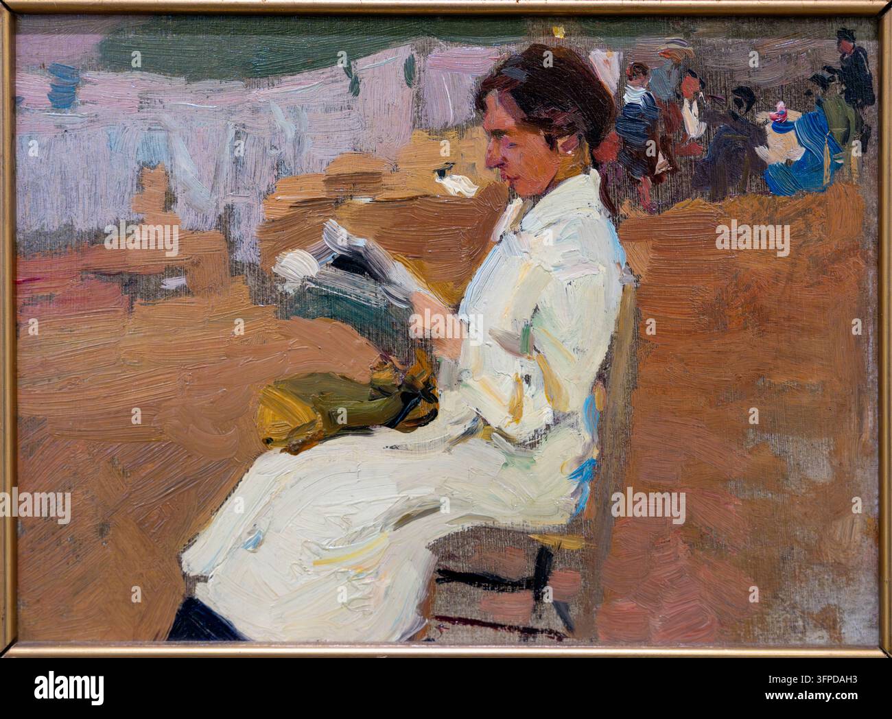 Clotilde che legge sulla spiaggia di Zarauz, 1910, Joaquín Sorolla y Bastida (Valencia, 1863 - Cercedilla, Madrid, 1923), Museo de Bellas Artes de Asturia Foto Stock