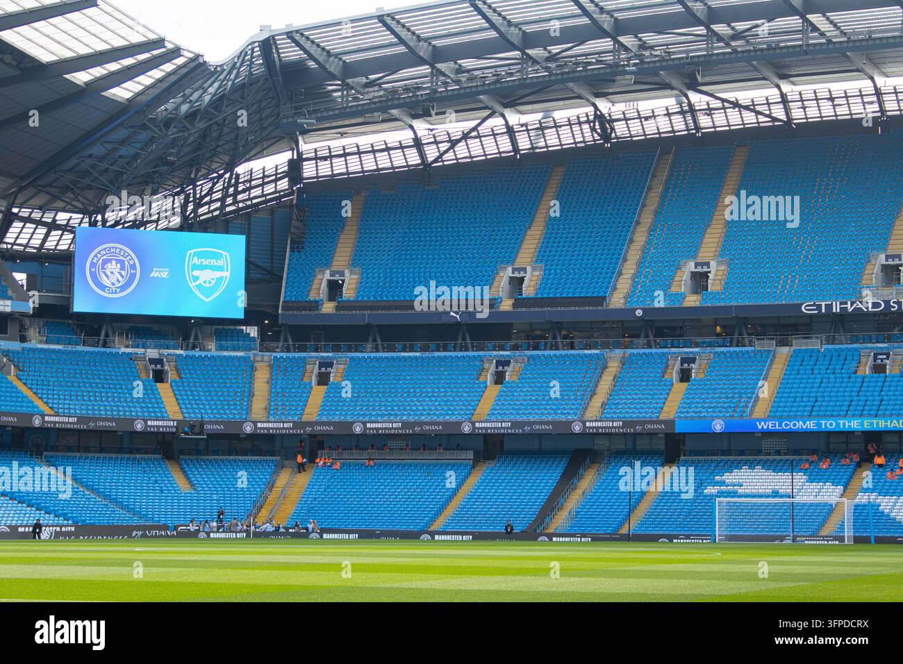 Etihad Stadium, Manchester, Regno Unito. 4 ottobre 2026. Tribuna sud dell'Etihad Stadium, prima della partita di WSL tra Manchester City e Arsenal all'Etihad Stad Foto Stock